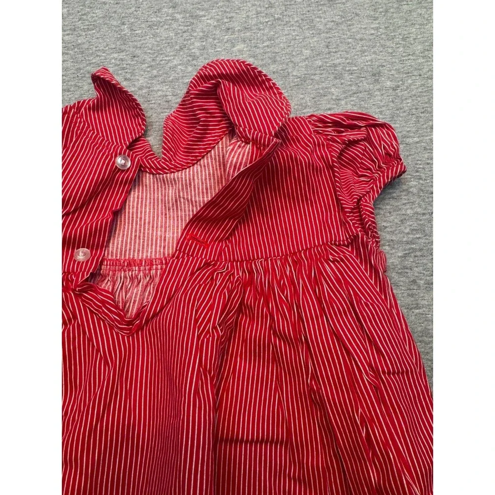 Vintage 80s Clicastro & Co Red Pinstripe Baby Dress Bloomers Set 12-18M USA